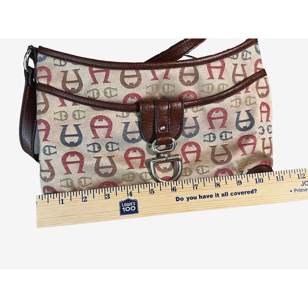 Etienne Aigner Vintage Y2K Monogrammed Canvas & Leather shoulder bag.
